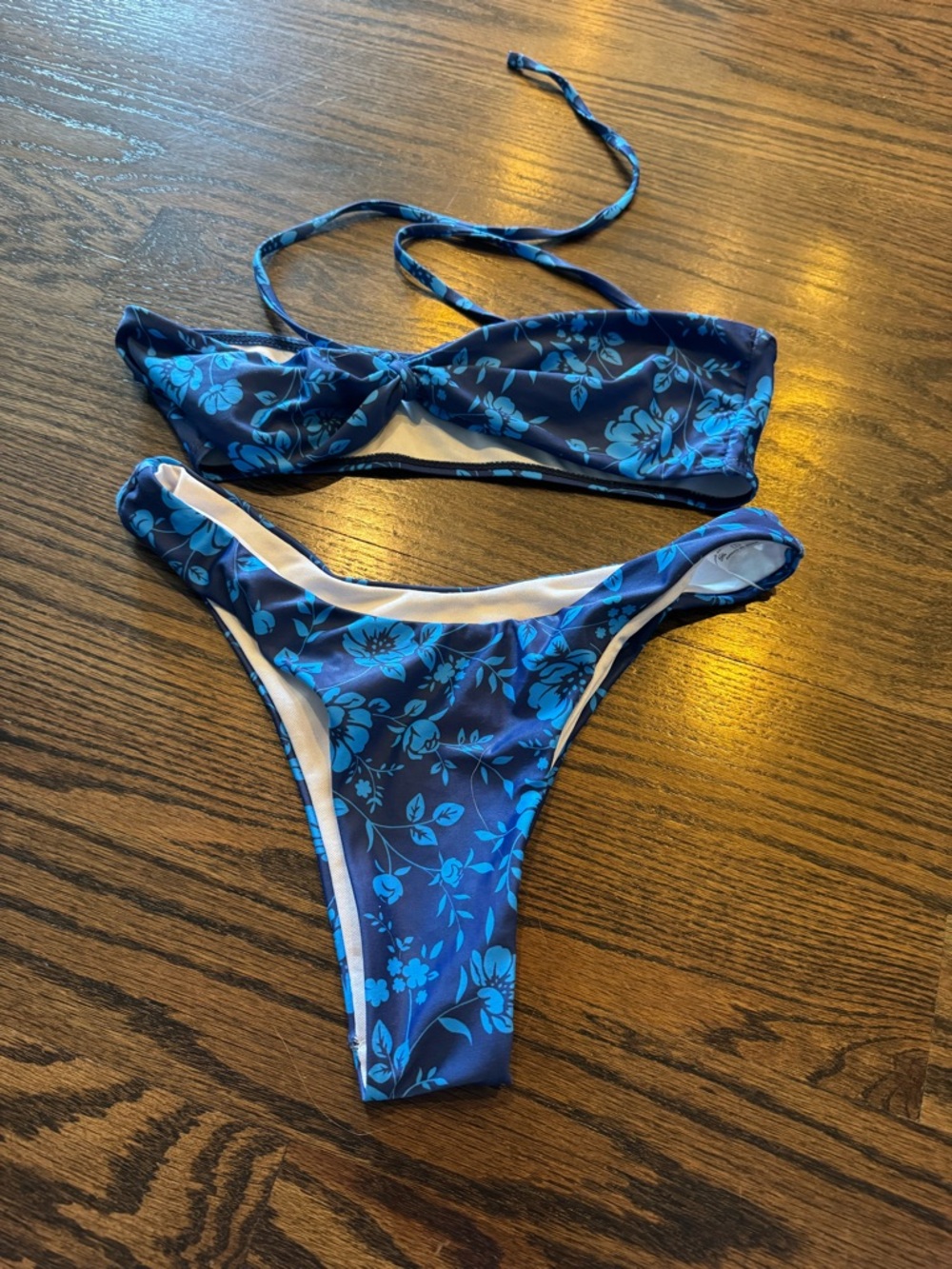 SHEIN Blue Floral Bandeau Bikini Set